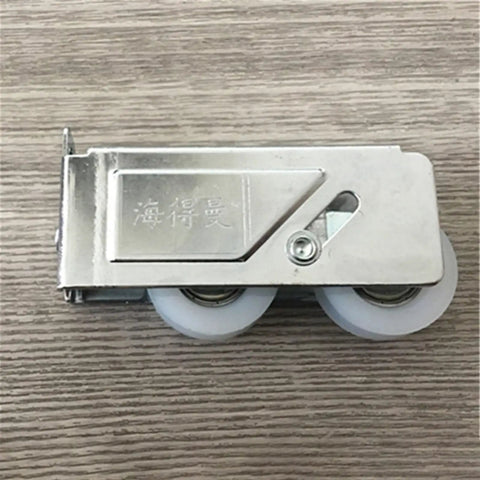 Heavy Duty Double Wheel Sliding Door Track Rollers With Rugged Aluminum Frame And Silent Nylon Wheels For Slick Action Windows And Smooth Room Panels Quick Swap Replacement Parts No Sweat Install, close-up view.