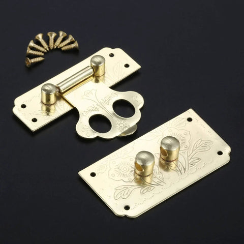 Gold Key Hasp Lock For Jewelry Box And Vintage Suitcase Durable 53x45mm Hasp Catch Latch Hardware with engraved floral design
