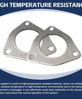 Two Pack 2.48 Inch Car Exhaust Pipe Gasket With 3 Bolt Flange Fits Most Cars Like A Glove Universal Fit High Temperature Sealing Graphite Asbestos Core And Galvanized Outer Layer Silver Replacement Modification Accessory showing high temperature resistance with two gaskets on gray background.