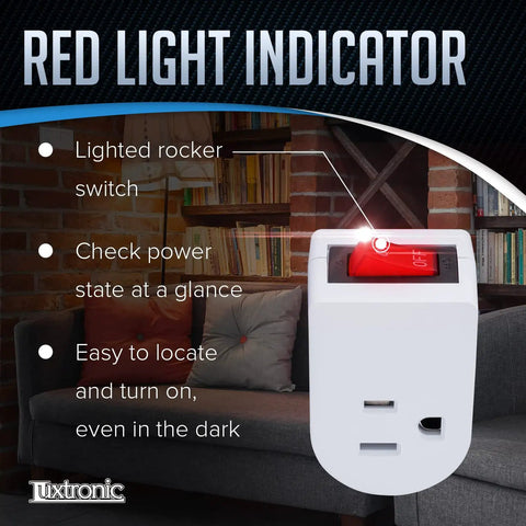 Grounded Outlet Switch Pack Of 4 With On Off Power Toggle 3 Prong Plug Red Indicator Light ETL Listed For Safe Home Use