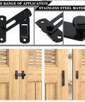 Self-Closing Gate Latch Kit With Tee Hinge And 4-Inch T-Strap Hinges Black Finish on wooden gate doors