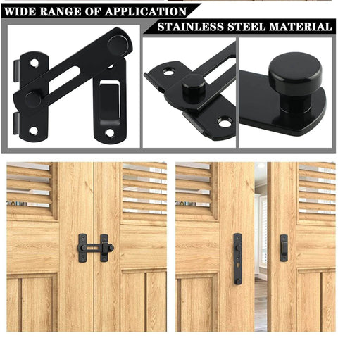 Self-Closing Gate Latch Kit With Tee Hinge And 4-Inch T-Strap Hinges Black Finish on wooden gate doors