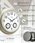 Huge 20 Inch Outdoor Atomic Clock With Thermometer And Hygrometer 3 In 1 Weather Station Large Wall Clock For Living Room Or Patio