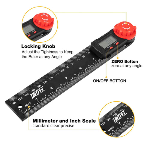 Digital Angle Finder Protractor Ruler 7 Inch 200mm Angle Measuring Tool Easy Grip Design showing locking knob and scale.