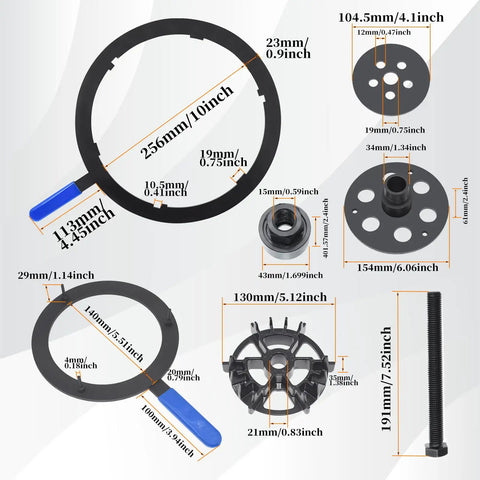 Pro Grade Dry Dual Clutch Transmission Removal And Installation Tool Kit For Ford Focus Fiesta Transit Connect 2019 And B MAX DPS6 Compatible Heavy Duty DIY Friendly Professional Alignment Tools, metal parts with size markings