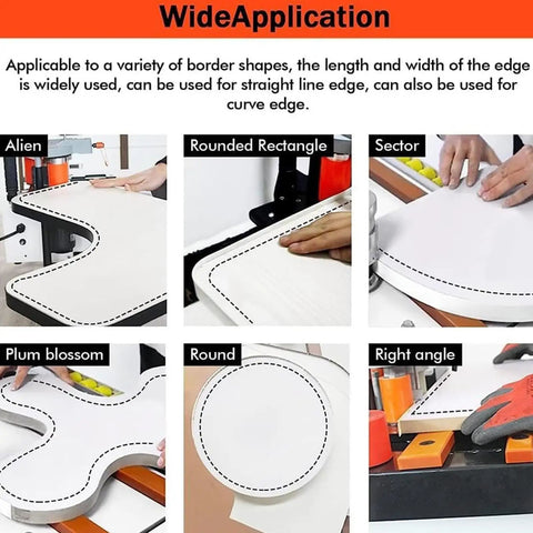 Wide applications of Heavy Duty Portable Edge Bander With Quick As Lightning Speed Control on various edge shapes like rounded and angled.