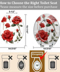 Quiet Close Elongated Toilet Seat for Bathroom with floral design, measuring 19" x 14.3" for accurate sizing.
