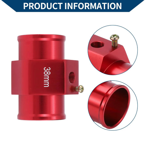 Straight Up Heavy Duty 12V 24V Universal Water Temp Sensor Kit with red 38mm adapter, showing detailed design and measurements.