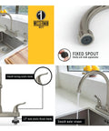 RV Kitchen Sink Faucet With High Arc Spout, Dual Lever Handles, And Side Spray, Brushed Nickel, Installed in Camper Kitchen