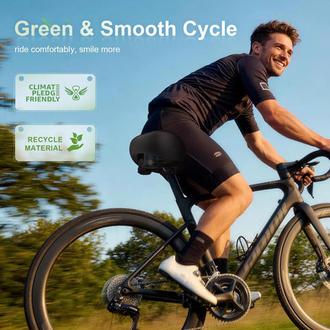 Noseless Oversized Bike Seat With Backrest for Electric and Stationary Bikes Extra Wide 13x9 Inch Cushion 7cm Foam No Nose Design for Ultra Comfy Ride Fits Most Road Bikes and Exercise Bikes Great for Men and Women on road bike