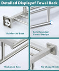 Close-up of 16 Inch Wall Mounted Towel Rack With Tower Bars In Brushed Nickel, showcasing reinforced base and rounded corner design.