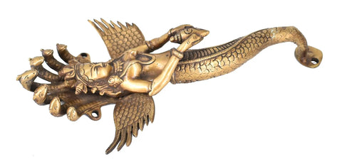 Antique Nagkanya Design Brass Door Handle In Gold Glossy Finish, Solid Brass Build For Classic Vibe, side view