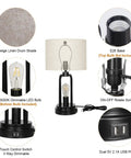 Farmhouse End Table Lamps Set Of 2 With Touch Control And 3 Way Dimmable Night Light USB Port Dual Bulbs Matte Black Finish