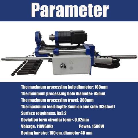 HQHAOTWU industrial line boring machine with blue frame and silver control box, mounted motor, long boring bar