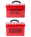 Real Heavy Duty Steel Lockout Tagout Group Lock Box 4 Pack With 12 Padlock Slots Built Like A Tank For Crew Safety And Site Compliance Boss Approved Red Workstation For Everyday Grind, showing red lock box with secure handle.