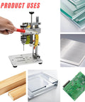 Mini Benchtop Drill Press With 7 Speed Settings And B10 Chuck, handles various materials like wood, aluminum, glass, and PCBs.