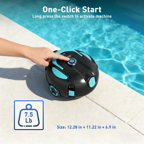 User activating Cordless Robotic Pool Cleaner With Dual Suction And 130 Minute Runtime Self Parking Lightweight by a poolside