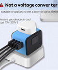 All In One Worldwide Travel Power Adapter With Four USB Ports And AC Outlet For Two Hundred Countries Pocket Sized And Lightweight Ideal For Biz Trips And Vacations Not A Voltage Converter showing cables connected.
