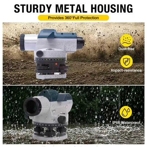 Pro Grade 32x Automatic Transit Level AL32 Self Leveling Optical Level with impact resistance and dust protection in wet conditions.