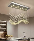 8 Light Modern Wave Raindrop Crystal Chandelier In Chrome Finish Flush Mount Ceiling Light For Dining Room Kitchen Island