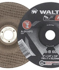 Heavy Duty 6 Inch Grinding Wheel Pack Of 25, front and back view, with A24 HPS grit and threaded arbor mount for metalworking.