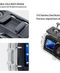 Waterproof Case For DJI Osmo Action 6 With 70m 229ft Depth Rating, showcasing double-cold boot and buttons for secure fit.