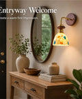 BZXNC Indoor Wall Sconce Lamp, Vintage 12.20" Copper, Compact Structure illuminating a cozy entryway with a floral glass shade.
