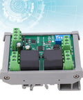 Pro Grade RS485 Relay Module Two Channel Industrial Reset Controller Board With TvS Protection PLC Automation DC 12V multi-channel board with green terminal blocks.