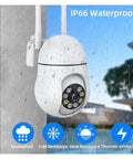 Keep Your Homestead Secure And Sound With This 5MP Wireless PTZ Security Camera in rain. Shows IP66 waterproof design.