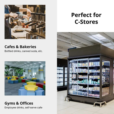 Top Shelf Heavy Duty Commercial Reach In Refrigerator With Split Glass Doors 49 Inch Two Section Design in busy cafe setting.