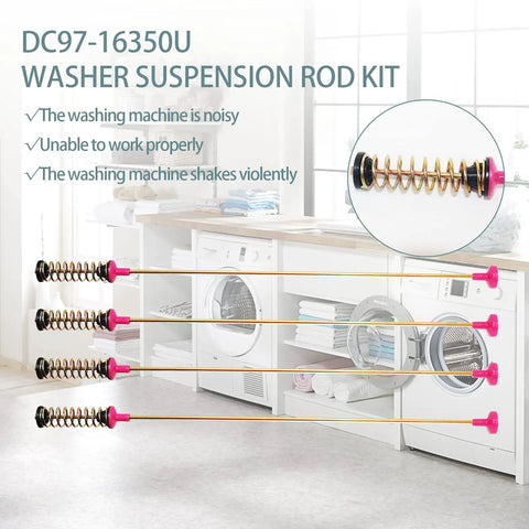 2024 Upgrade DC97 16350U Washer Suspension Rod Kit And Spring Assembly for Samsung Washers heavy duty steel rods in laundry room