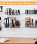 12 Pack Slatwall Organizer Kit With 4 Wire Baskets And 8 Heavy Duty Hooks for garage, retail display, home storage setup.