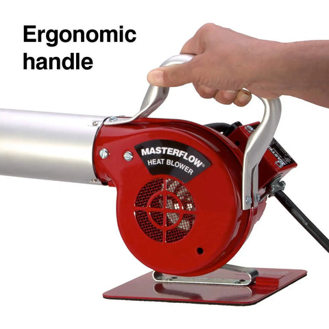 Side view of Masterflow Heat Blower Electric Heat Gun with ergonomic handle, 500°F temperature, 120V, 160W, 47 CFM airflow.