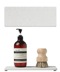 Two Pack Beige Diatomite Soap Dryers Rapid Absorbing Countertop Organizers with lotion bottle and brush on a flat surface.