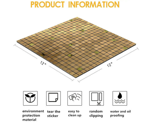 Peel And Stick Metal Backsplash Tiles 12x12 Inches Aluminum Mosaic Pack Of 10 Golden Diamond Self Adhesive for easy install