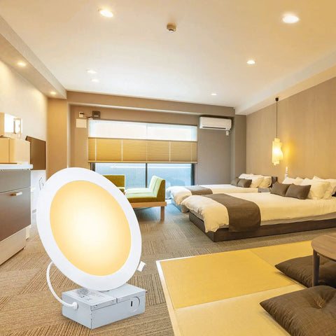 Ultra Thin 7 Inch LED Recessed Ceiling Light With Junction Box 3000K Warm White 18W Panel Can Lights Downlight 1500 Lumens High Brightness No Brainer Install 6 Pack