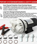 Heavy Duty 12V DEF Transfer Pump Shreds Through Fluids With An Epic 10.6 Gpm Flow Rate For Smooth Diesel Exhaust Moves and Bulletproof Suction for Drums IBC Tanks and Jobsites with connections and clamps.