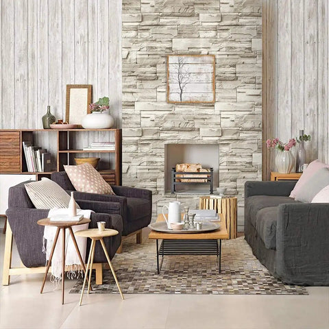 Stone Brick Wallpaper Peel And Stick Vinyl For Walls 17.7 In By 118.1 In Removable Backsplash for living room decor