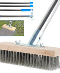 65 Inch Long Handle Deck Scrub Brush With Dense Stainless Steel Bristles For Moss Grime And Algae Removal on Concrete