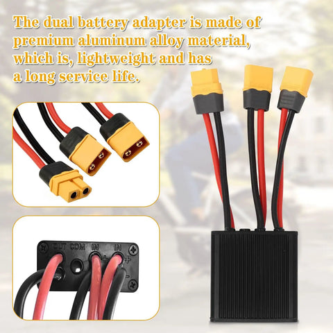 Dual Battery Connector For 20V-72V E-Bikes, Parallel Battery Module With XT60 Port, 30A Double Battery Pack Switch Balancer displayed