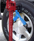 Wheel Lifter For Hi Lift Jack Off Road Recovery Accessory Heavy Duty 4WD Lifting Tool with nylon-coated hooks on tire.