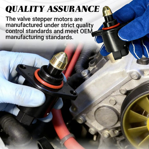 Hands holding Idle Air Control Valve Replacement For Stable Engine Idle And Smooth Running, Throttle Stepper Motor against engine
