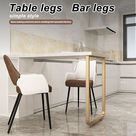 Industrial Black Metal Arc Shaped Table Legs Set of 2 28 Inch Square Dining Table Base in modern kitchen with chairs.
