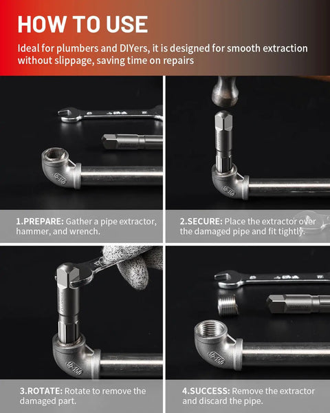 Instructions for using Heavy Duty Pipe Extractor Set For Removing Broken Damaged Threaded Pipes And Fittings From One Eighth Inch To One Inch