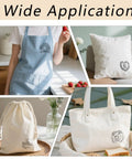 36 Sheet Iron On Transfer Decals Set applied on apron, pillow, tote, and drawstring bag showing Mom Life designs.