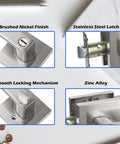 Close-up of Long Plate Black Door Lever For Bedroom Reversible Interior Door Hardware with lock, latch, and zinc alloy details.