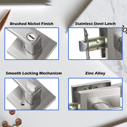 Close-up of Long Plate Black Door Lever For Bedroom Reversible Interior Door Hardware with lock, latch, and zinc alloy details.