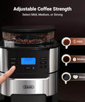 10 Cup Drip Coffee Maker With Built-In Burr Grinder And Programmable Timer For Fresh Ground Coffee Auto Keep-Warm 1.5L Water Tank Reusable Filter Black with adjustable coffee strength display
