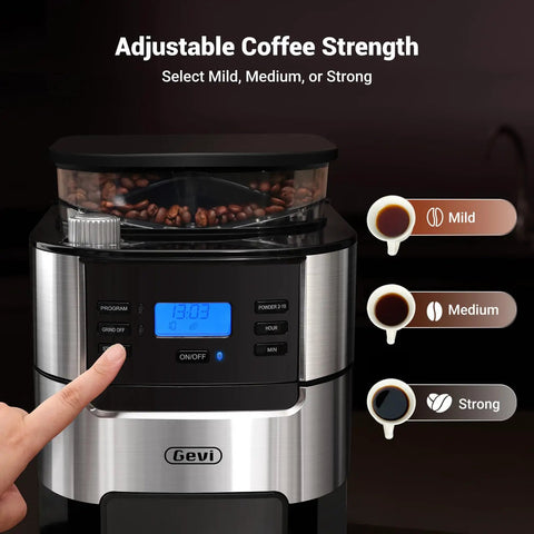 10 Cup Drip Coffee Maker With Built-In Burr Grinder And Programmable Timer For Fresh Ground Coffee Auto Keep-Warm 1.5L Water Tank Reusable Filter Black with adjustable coffee strength display