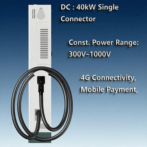 Outdoor Industrial Grade Level 3 EV Charger CCS1 125A 40kW Fast DC Charger With 16.4 Ft Cable and 4G connectivity